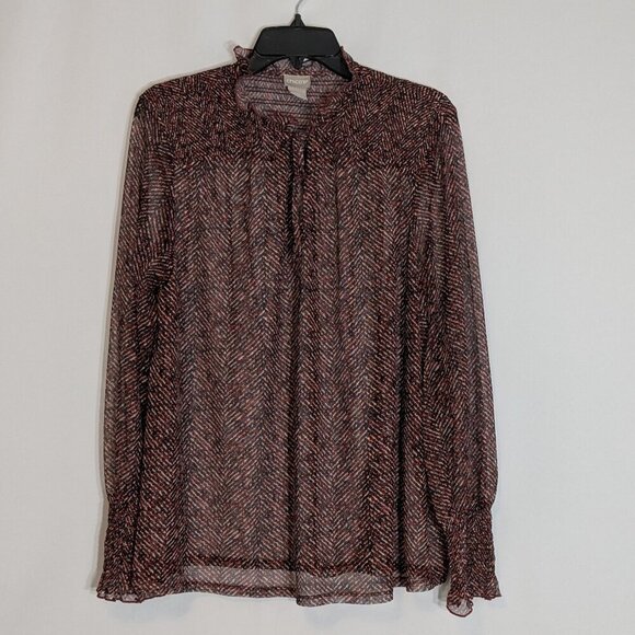 CHICO'S Burgundy Sheer Chiffon Long Sleeve Pullover Top; Size XL - Picture 1 of 4
